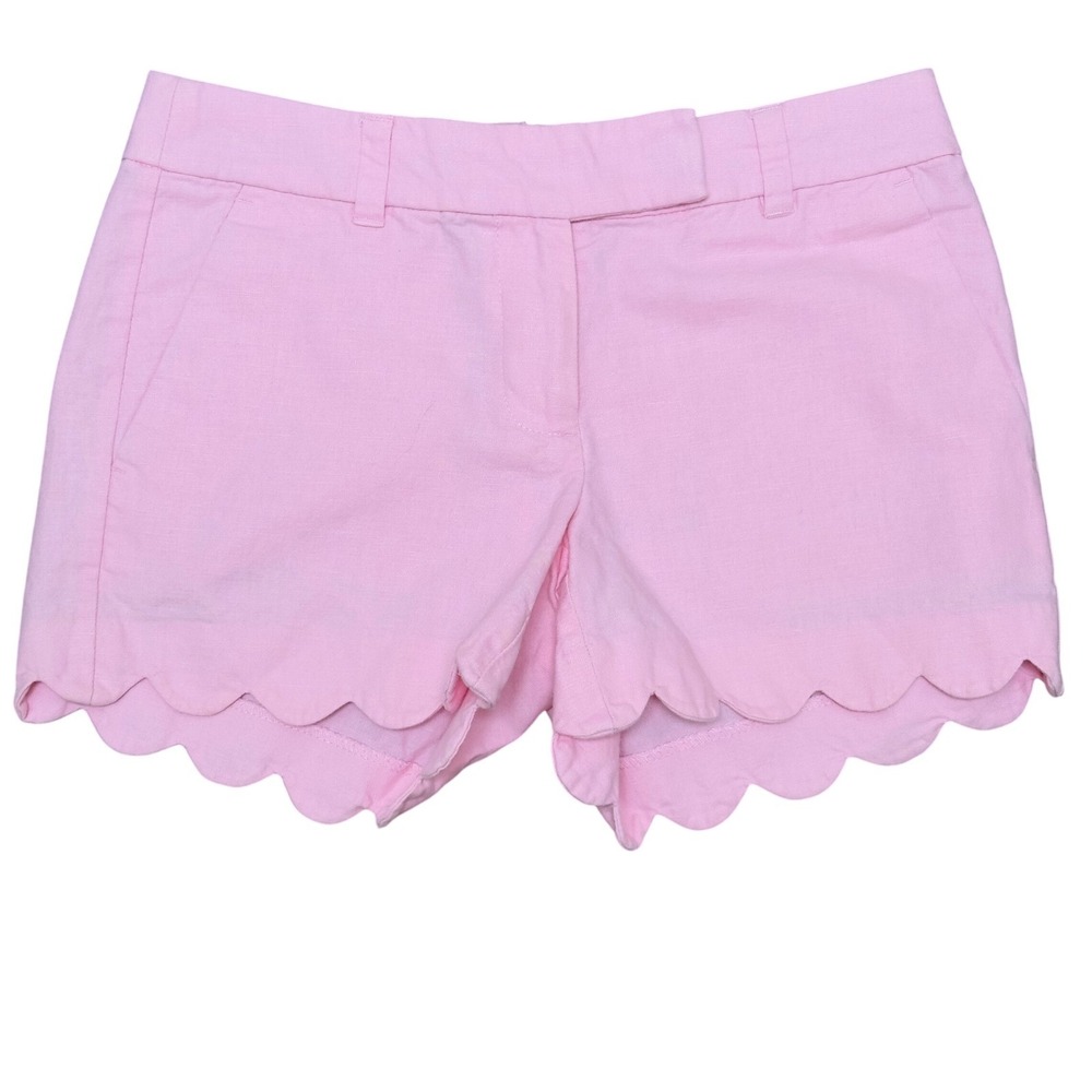 J.Crew Scalloped Hem Shorts Womens size 00 Pink Linen Blend Preppy 3" inseam